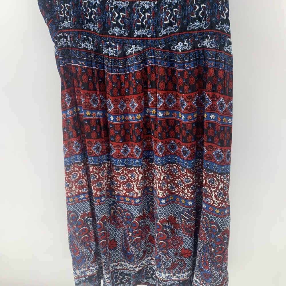 Bohemian Patterned Sleeveless Maxi Dress - Navy & Burgundy - Picture 5 of 7